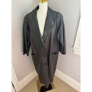 Vintage 80s JF Jacquiline Ferrar Women's Black Leather Trench Coat  XL